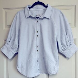 Free People Short Sleeve Top - Blue/White Striped - 100% Cotton Seersucker - Med
